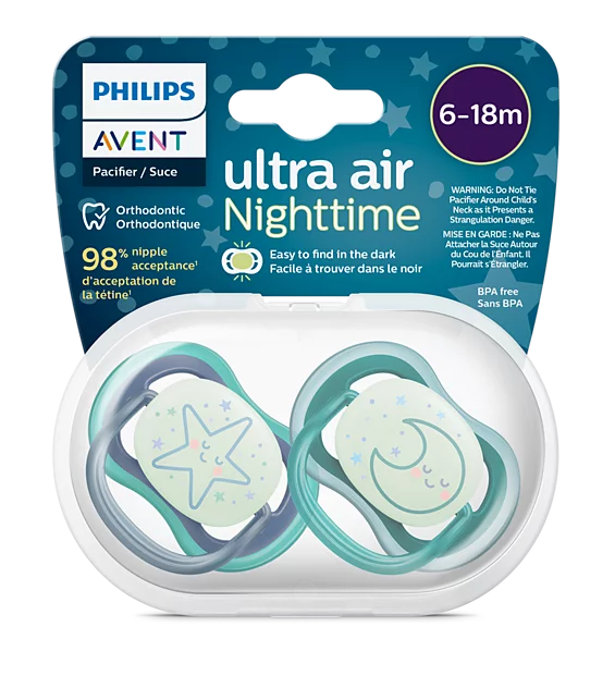 Chupa Entretenedora Avent ultra air Nighttime (6-18M) - Luna y estrella