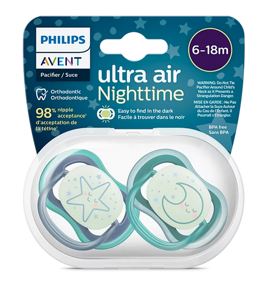 Chupa Entretenedora Avent ultra air Nighttime (6-18M) - Luna y estrella