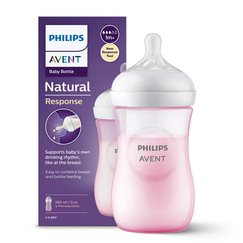 Tetero Avent Natural Response 9 oz (1m+) – Rosado
