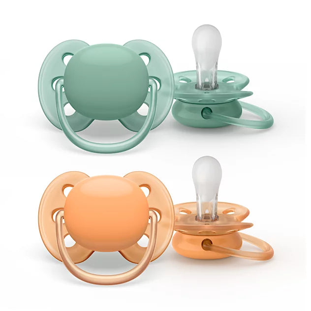 Chupa Entretenedora Avent ultra soft (0-6M) – Verde Menta y Durazno