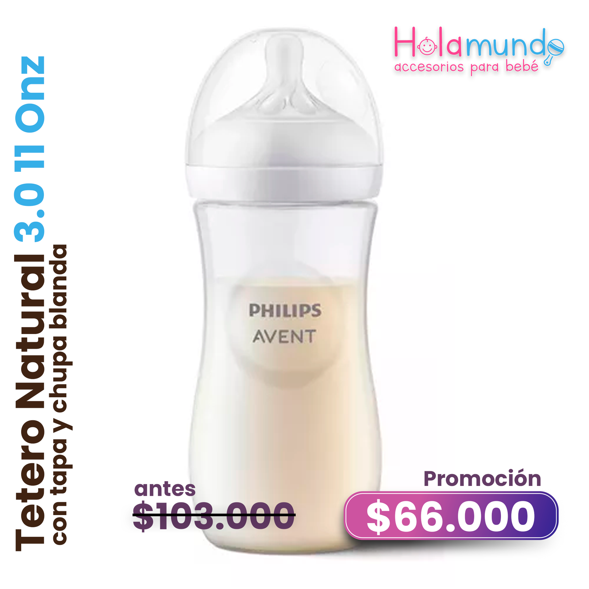 Tetero Philips Avent Natural 11 ONZ- Chupa Blanda – Hola Mundo