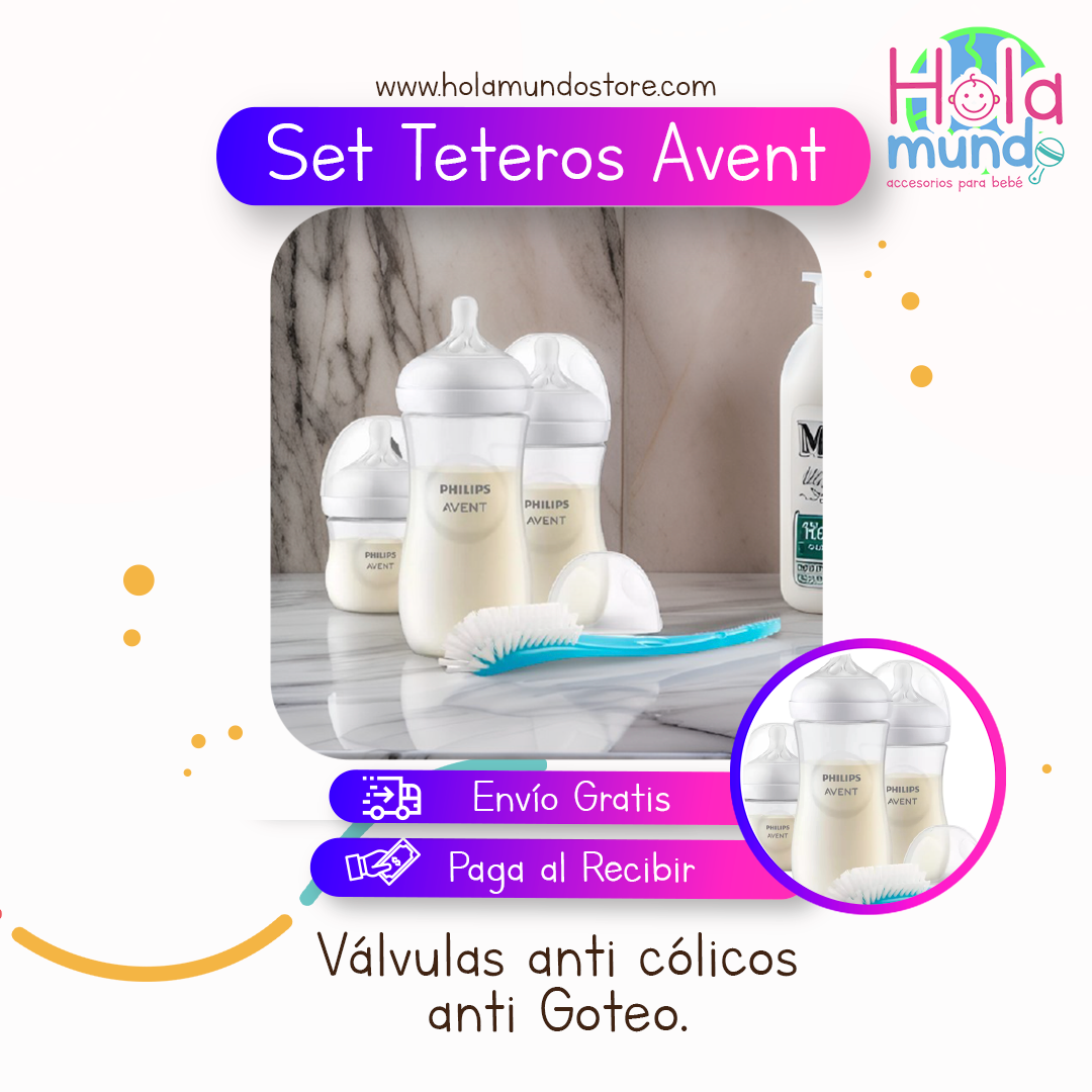 Set Recién nacido 3 Teteros Philips Avent Natural 11 ONZ- 9 ONZ- 4ONZ + Cepillo Limpiador